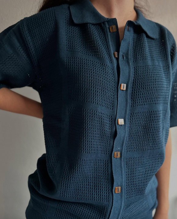 Blusa Polo Mosaico Calada- Azul