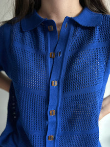 Blusa Polo Mosaico Calada- Azul Rey