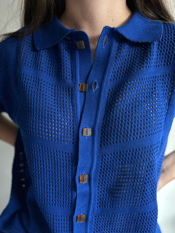Blusa Polo Mosaico Calada- Azul