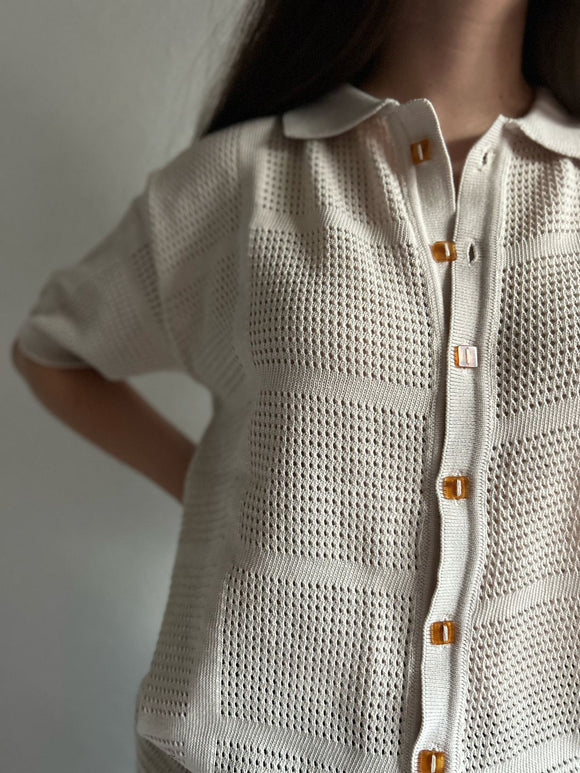 Blusa Polo Mosaico Calada- Ivory
